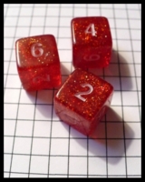Dice : Dice - 6D - Three Red With Red Sparkles and White Numerals